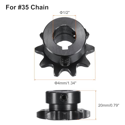 Image of uxcell #35 Chain Roller Sprocket B Type, 1 /2 inch Bore 10 Tooth Single Strand Chain Sprocket, Carbon Steel, Keyway with Set Screws