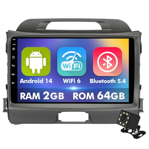 9 Inch IPS Touchscreen Android 14 Car Stereo for KIA Sportage 3 2010-2016 with Wireless CarPlay & Android Auto 2+64GB Car Radio, Support WiFi 6, Bluetooth,5.4, Backup Camera, SWC