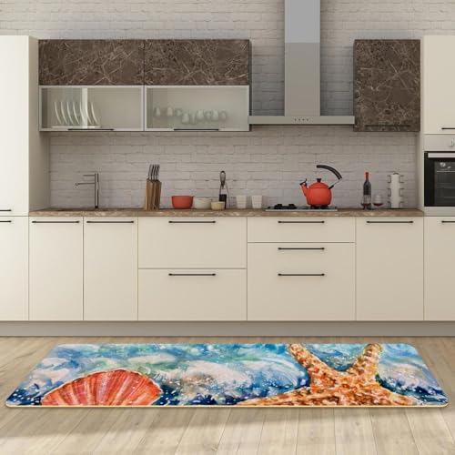 Tapete de cocina lavable con motivos de estrella de mar para un hogar acogedor 3
