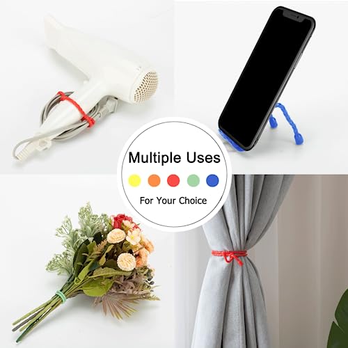 Gesipor 20 PCS Silicone Cable Ties - Reusable Rubber Twist Ties Bendable Steel-Core Cable Ties for Bundling and Holding, All Purpose Cord Tie for Indoor and Outdoor (4"+6"+12"+18"+24") by GESIPOR - Image 5