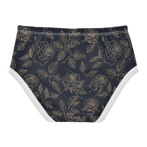 Toddlers Underwear Floral 2t Cotton Little Girl Panties Personalized Briefs Girls Undies Elegant Gold Floral Leaves Black2