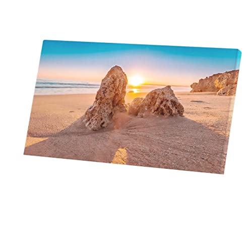 Plage paradisiaque avec rochers tableau toile déco murale 71x40