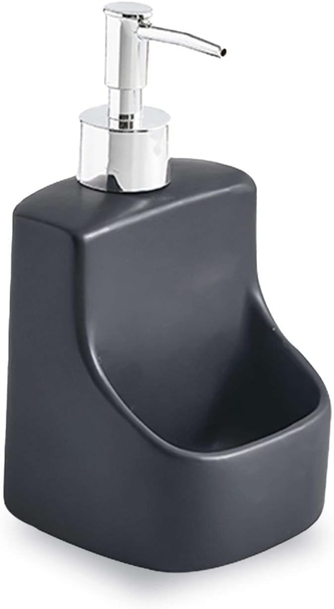 Soap Box, Soap Dish, Soap BasketCreative Multifunction Bathroom Soap Dispenser, Soap Dispenser for Kitchen Sink, Ceramic Soap Dishes, Soap Holder-Gray-9.5x9.5x18cm (Color : Black, Size : 9.5x9.5x18