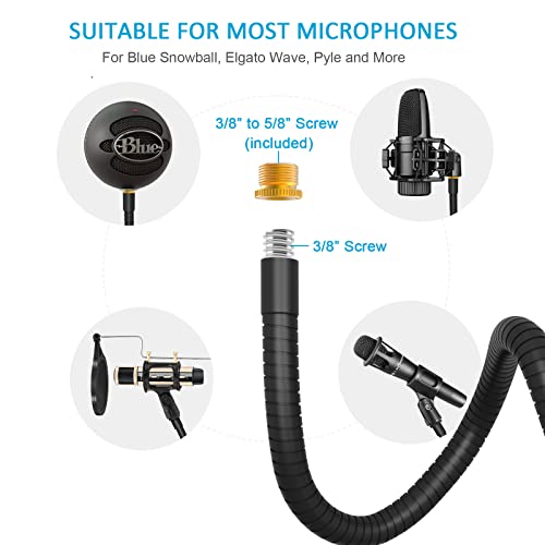 ZealSound Microphone Stand,Flexible Gooseneck Desktop Mic Stands Holder with Heavy Duty Desk Clamp,3/8\" to 5/8\" Screw Adapter Include 360 Adjustable Compact Mic Arm for Blue Snowball Ice Spark (Black) - Thumbnail 2