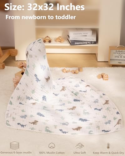 Image of Baby Bath Towels, 100% Muslin Cotton Hooded Baby Towels for Newborn, 2 Pack Baby Towels with Hood for Infant Toddler and Kids, Large 32x32Inch Unisex Bath Essentials, Soft and Absorbent