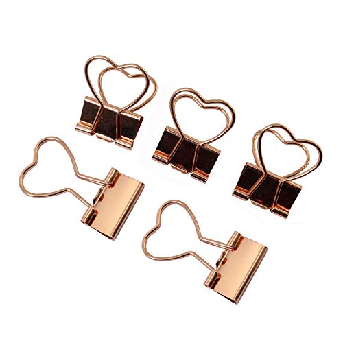 Batino 12pcs Binder Clips Rose Gold Paper Notes Letters Clips Love Heart Style Page Marker Clip Creative Cute Home Office School Supplies