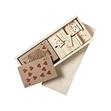 Genérico Set de Juegos de Mesa Nature en Madera, Incluye Baraja de Naipes y Dominó, Estuche de Madera con Compartimentos, 18.7 x 7.5 x 2.5 cm