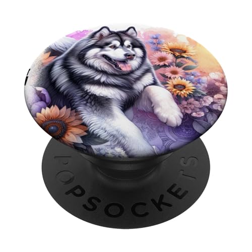Alaska Malamute Dog Mama Malamute Dad Floral Acuarela PopSockets PopGrip Adhesivo