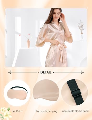 Image of MORFORU Women Bride Bridesmaid Silky Satin Kimono Robe Solid Color Sleepwear for Wedding Party Getting Ready, Short