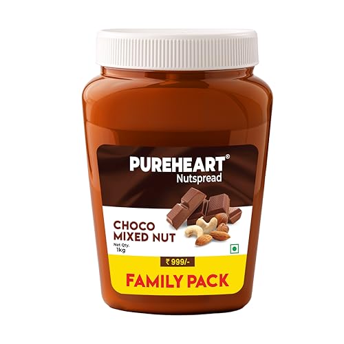 Pureheart Nut Spread Choco Mixed Nut (1 kg, Pack of 2) Nutty Chocolate Spread for Breakfast, Delicious, Smooth & Creamy Snack