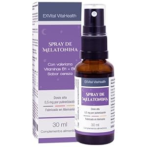 Spray mélatonine – fortement dosé avec 1 mg de mélatonine par dose journalière – spray pour s’endormir – sans alcool – végétalien – au goût de valériane & de cerise – 30 ml