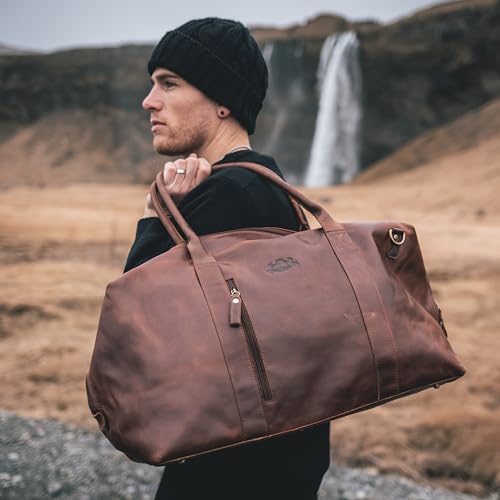 SID & VAIN Torba podróżna Holdall Yale Zip Duża torba sportowa z prawdziwej skóry 53 cm Weekender Duffle Leather Bag Women and Men, Brązowy-koniak, Unisex-Adults, Torba podróżna