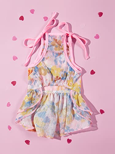 Qwinee Dog Dresses Flower Print Cat Dog Ruffle Trim Self-Tie Vest Dress Breathable Dog Shirt Skirt Pet Costume For Puppy Small Medium Girl Dogs Cats Kitten Multicolor Xs #TOP4