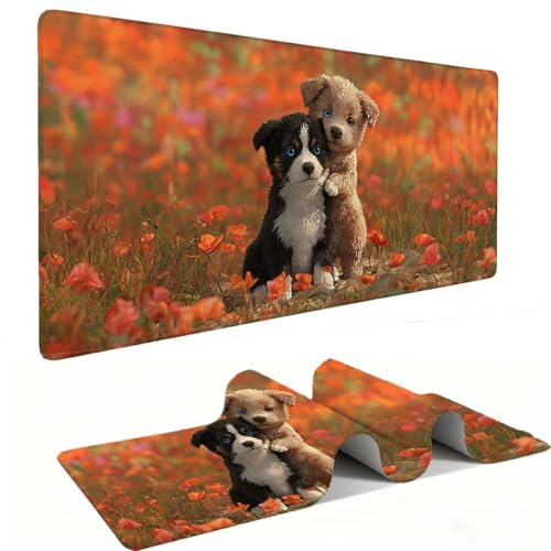 Tapis Souris de Jeu, XXL Grand Tapis de Souris Gaming 60 x 30 cm épaisseur 3MM, Mouse Pad D'ordinateur Antidérapant et étanche avec Bords Bureau pour Bureau/Maison - (Le Chien Coquelicot) s-1305