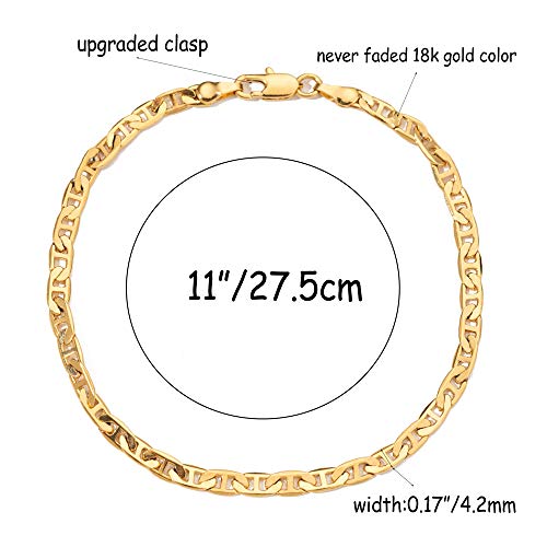 Image of kelistom Gold Anklet for Women 14K Gold / 18K Gold /Platinum Plated Flat Mariner Link Chain Ankle Bracelets for Women 9 10 11 inches
