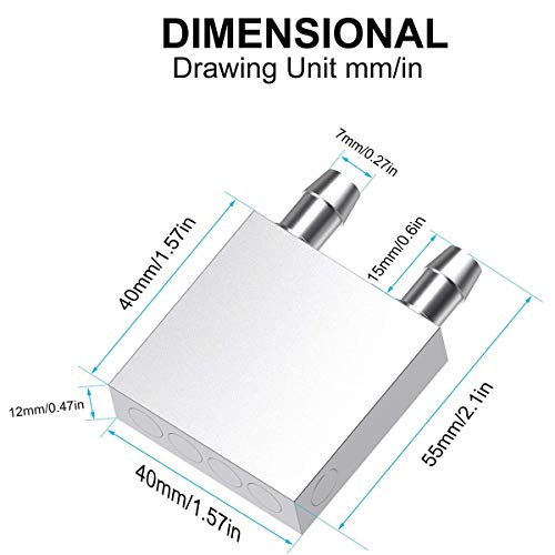 DIYhz Aluminum Water Cooling Block, Liquid Water Cooler Heat Sink System for PC Computer CPU Graphics Radiator Heatsink Endothermic Head Silver 2pcs(40mm x 40mm x 12mm) 4 - Thumbnail 3