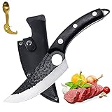 VECELO Viking Knife with Sheath, Butcher Boning Knife Forged Boning Knife High Carbon Steel Meat Cle