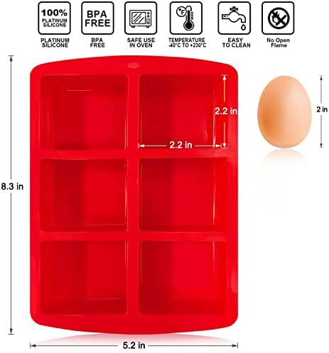 Walfos Mini Brownie Baking Tin, 6-Cavity Non-Stick Square Brownie Baking Tray, Perfect for Mini Brownies, Cornbread, Muffin and Cakes(3 Pack)