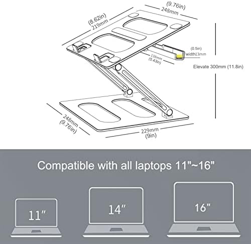 nediea Laptop Stand Desk With Phone Stand, Laptop Riser, Adjustable Laptop Stand, Computer Holder Compatible with MacBook Air/Pro, More 11-16" Laptops (Gray)