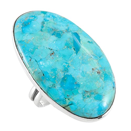 Turquoise Ring Sterling Silver 925 Genuine Gemstones Size 6 to 11 (Turquoise) (7)