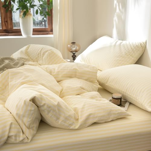 FOSSA Striped Duvet Cover Set 100% Washed Cotton Linen Feel Queen by FOSSA - Used condition - Image 2