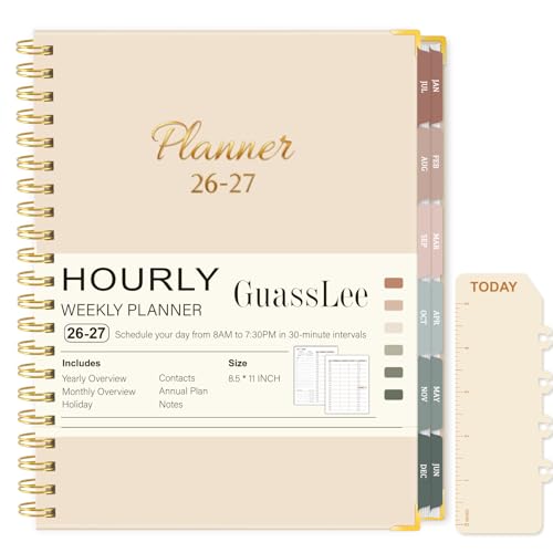 Large 2026-2027 Academic Planner, Weekly & Monthly Appointment Book from Jul. 2026 - Jun. 2027, Work & Life Daily Hourly Planner with Time Slots, Agenda Organizer for Home School, Beige, 8.5" x 11"