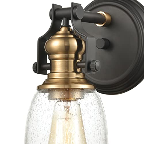Image of Elk Home Chadwick 1-Light Industrial Vanity Wall Sconce - Oil Rubbed Bronze & Antique Brass, Seeded Glass Shade, 10-Inch High