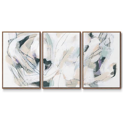 Renditions Gallery Abstract Wall Art White and Black Lines Painting Modern Minimalist Artwork for Home 3 Pieces of Walnut Framed Canvas Prints Wall Decorations for Bedroom and Kitchen 24x36 Inch LS008