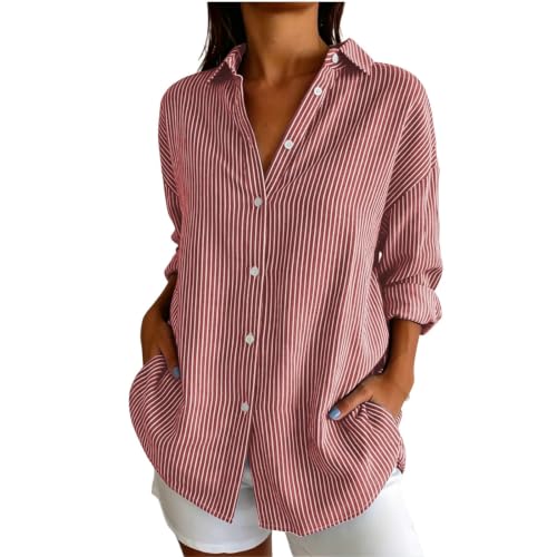 Striped Shirt Women Long Sleeve Summer Fall Tops Red X-Large