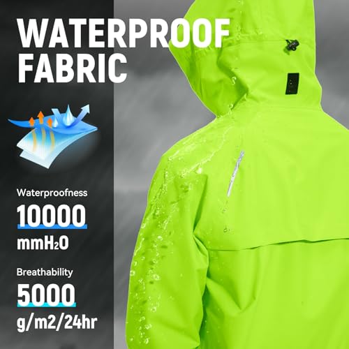 Baleaf Men'S Cycling Rain Jacket Waterproof Windbreaker Packable Hood Running Gear Lightweight Reflective Green L thumb #2