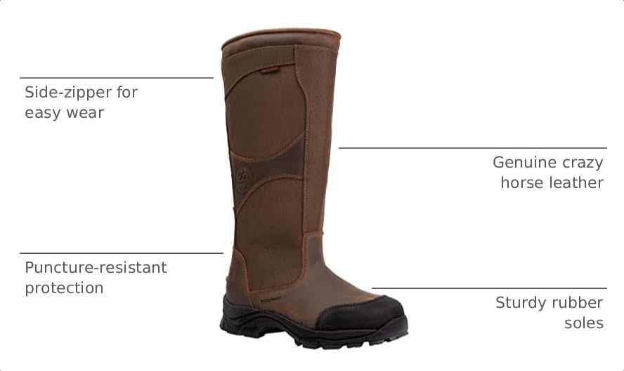 Image of GOODVILLE PreyMaster Men's Waterproof Hunting Snake Boots with Zipper- Puncture and Slip-Resistant Knee High, Pull On Snake Shoes for Men - 17 Inch Height, Rubber sole, Made with SnakeGuard Extreme Material, Breathable, Comfortable, Brown