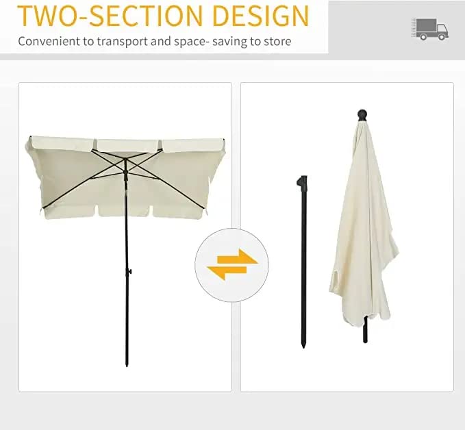 Bricozone Ombrellone da Giardino Rettangolare Inclinazione Regolabile AntiUV Palo Centrale Alluminio Impermeabile 198 x 125 cm