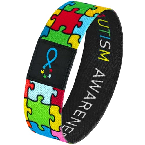 Nanafast Autism Awareness Bracelet Elastic Wristband for Women&Men Autism Awareness Jewelry Gifts-Color&Black-20MM-7.48