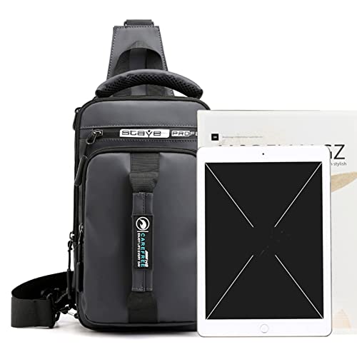 Mochila de ombro multifuncional com carregamento USB de nylon à prova d'água pochete preta para hom