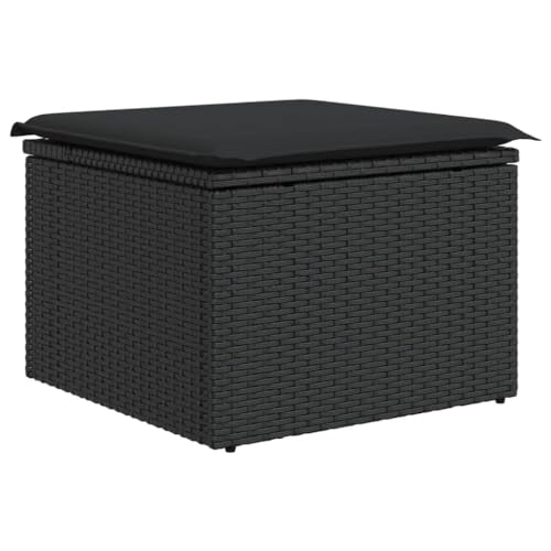 vidaXL Taburete de Jardín con Cojín, Reposapiés con Funda Extraíble, Asiento de Exterior, Taburete para Patio Terraza, Ratán Sintético Negro