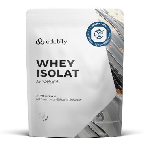 edubily Whey Protein Isolat - Laktosefrei - Sehr gut lösliches Eiweißpulver ohne Kohlenhydrate & Zucker - Aus irischer Weidehaltung (750 g Neutral)