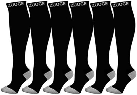 6 Pairs Compression Socks Pack - Best Medical, Nursing, Travel & Flight Socks - Running & Fitness - 15-20mmHg