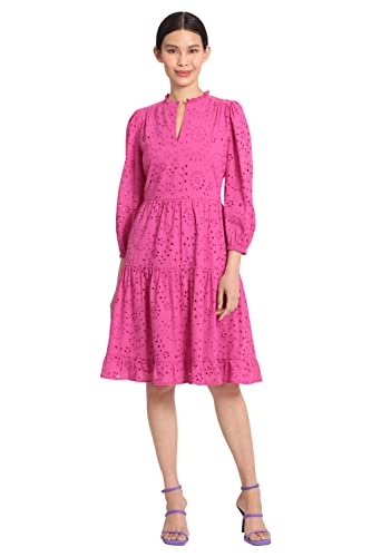 Image of Maggy London Women's Maggy London Women's Dresses Mini Ruffle Mock Neck Eyelet Dress with Tiered Skirt