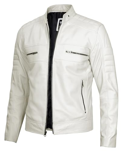 Image of Decrum Cafe Racer Leather Jacket for Men - Real Lambskin Motorcycle Style Mens Jacket with Zipper Closure
