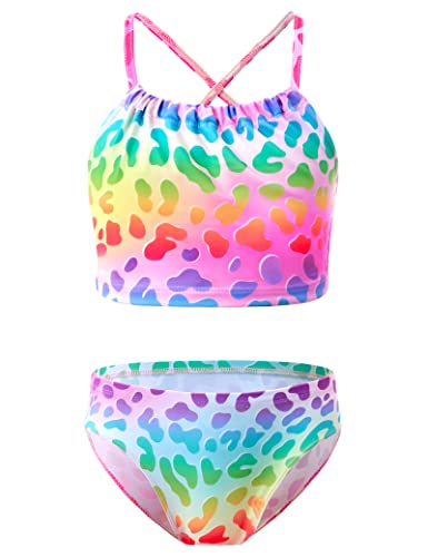 Image of TENVDA Girls Swimsuit 2-Piece Halter Tankini Set Beach Sport Bathing Suit UPF 50+ Swimwear