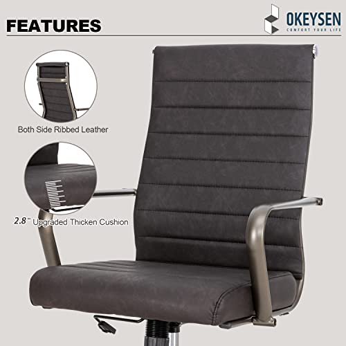 Okeysen Office Desk Chair, Leather Modern Conference Room Chairs, Ergonomic Executive Ribbed Height Adjustable Swivel Rolling Chair For Home Office. #TOP4