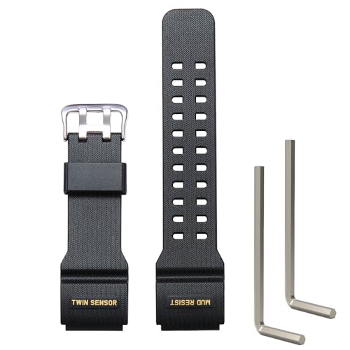 Natural Resin Replacement Watch Strap Compatible with Casio GWG-100 GG-1000 GSG-100 Mudmaster Rubber Sports Waterproof Watch band, 28mm, Resin, Created Quartz