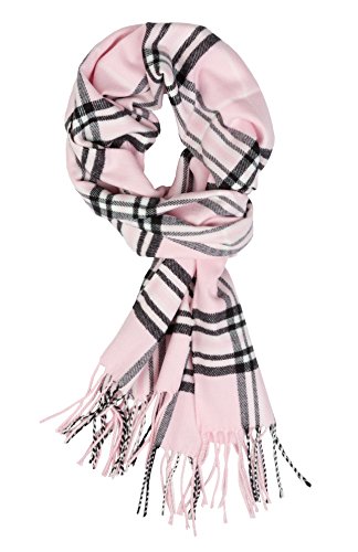 Plum Feathers Super Soft Luxurious Cashmere Feel Winter Scarf (Bright Pink Plaid)