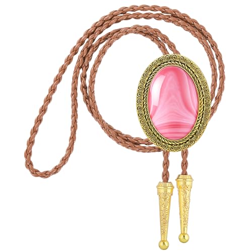 Image of Jeilwiy Bolo Tie for Men Real Stone Westwern Cowboy Ties Silver Bolos Women Leather Necktie Gift for Birthday Christmas
