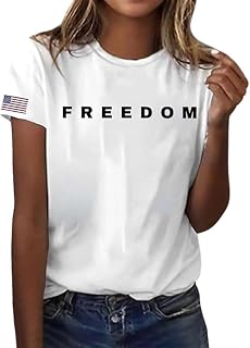 Summer Short Sleeve Shirts for Women with American Flag on Sleeve Crew Neck Cotton Tshirt 2026