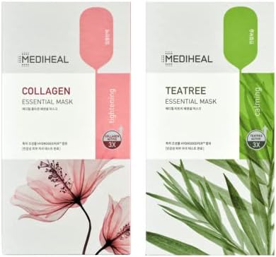 Mediheal Official Best Korean Sheet Mask - Collagen Teatree Essential Face Mask 20 Sheets Lifting Firming Calming Soothing For All Skin Types