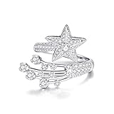 NewZenro Anillo de banda abierta ajustable con circonita cúbica para mujer, diseño de estrella fugaz, anillo de dedo de cristal, ajuste cómodo, joyería de moda, regalos de cumpleaños e hija