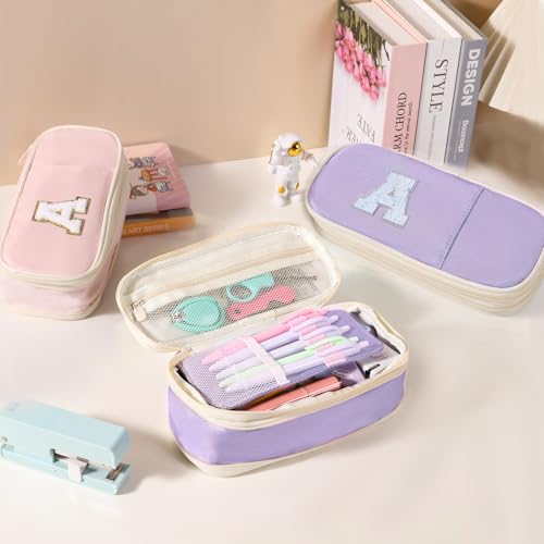 Image of Janhavi Initial Large Capacity Premium Oxford Cute Aesthetic Pencil Case Pouch Bag Special School Supplies Colored Stationery Organizer Gifts for Girls, Women, Adults
