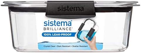 Sistema Brilliance Food Storage Container | 920 ml | Leakproof Tritan Stackable Food Prep Container with Lid | BPA-Free | Grey/Clear