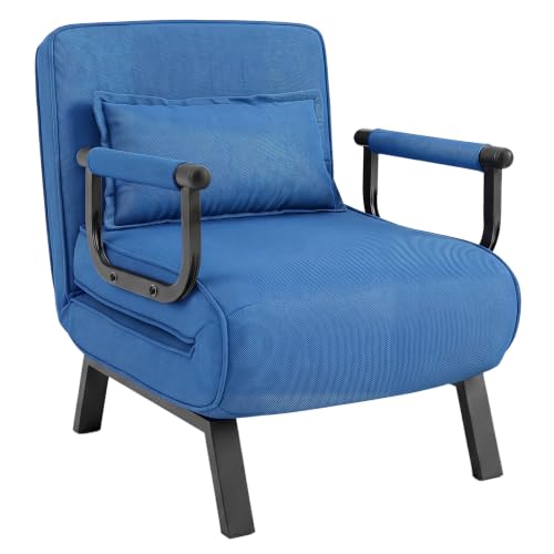 Image of COSTWAY Folding Sofa Bed, Convertible Single Sofa Chair Bed (Blue)